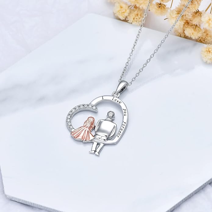 PROESS S925 Sterling Silver Daughter Heart Pendant Necklace from Dad Mom I Love You Forever Jewelry