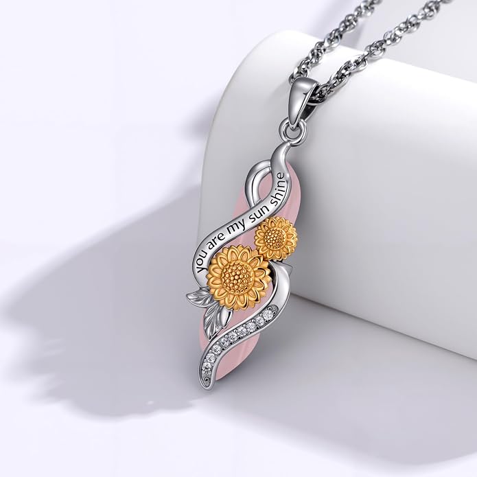 Crystal Necklace 925 Sterling Silver Rose/Sunflower Necklace for Women Jewelry Gifts for Women