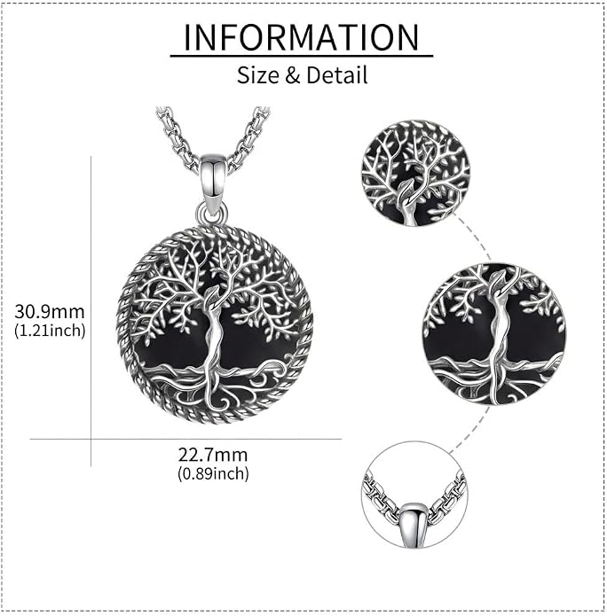 Tree of Life Necklace 18K White Gold Plated Turquoise/Pearl Shell/Malachite/Abalone Shell/Blue Opal/Black Onyx Tree Necklace Jewelry Gift for Women Men,22+2"