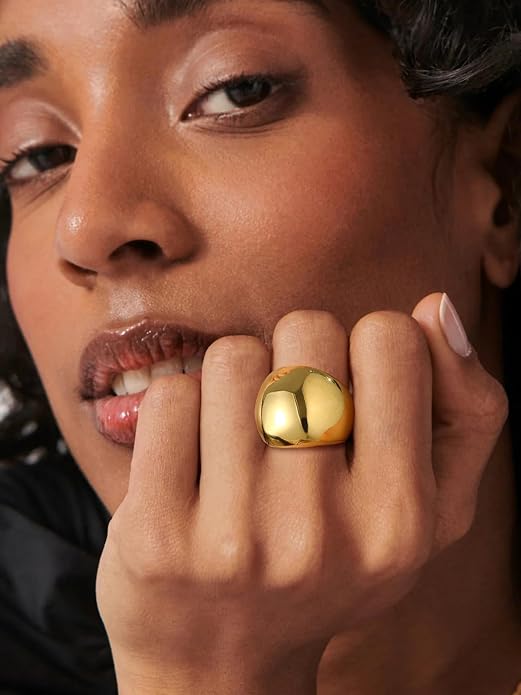 U7 Chunky Gold Dome Rings for Women, Stainless Steel/18KGold Plated/Black Statement Ring Non Tarnish Women Rings, Size 7-12