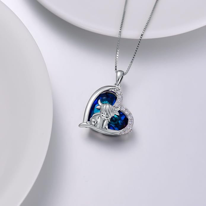 Highland Cow Gifts for Women 925 Sterling Silver Highland Cow Birthstone Necklace Fluffy Cow Jewelry Gifts Birthday Christmas