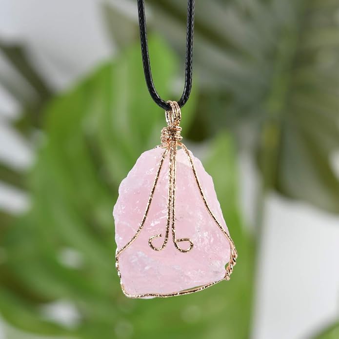 YGLINE Natural Raw Stone Healing Crystal Necklace Wire Wrapped Pendant for Womens Ladies