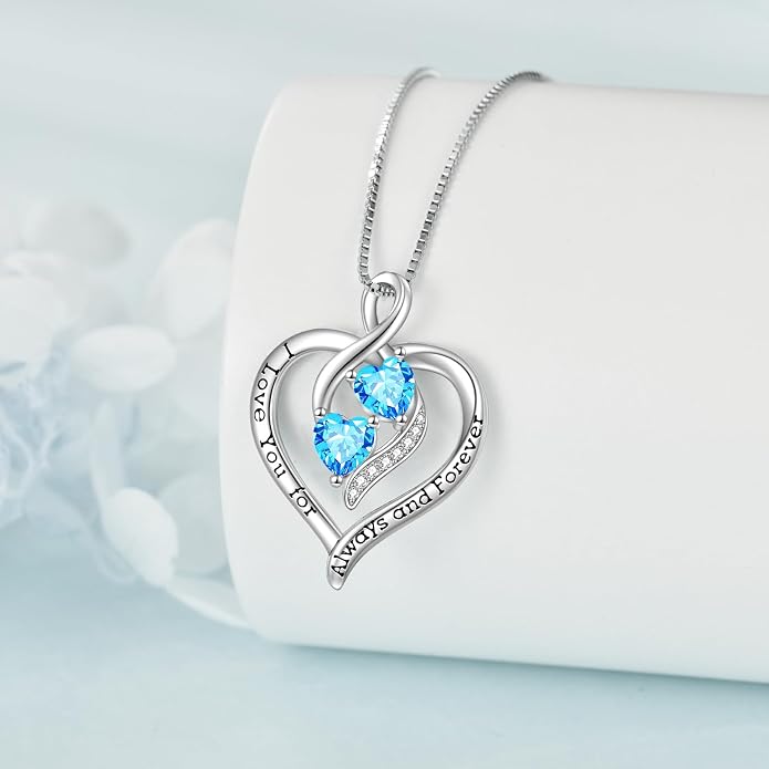 Hancock Forever Love Heart Birthstone Necklaces for Women 925 Sterling Silver Women Pendant Necklace, Mother’s Day Birthday Anniversary Jewelry Gift for Woman Mother Mom Wife Her