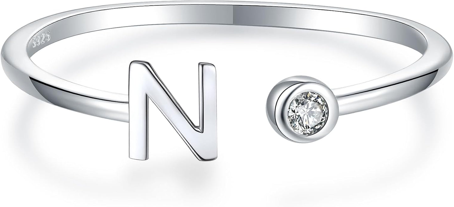 925 Sterling Silver Initial Letter Birthstone Rings for Women Adjustable 1-12 Month Birthstone Alphabet Stacking Ring for Teens Girls Stackable Birthstone Rings Birthday Jewelry Gift for Daughter Mom