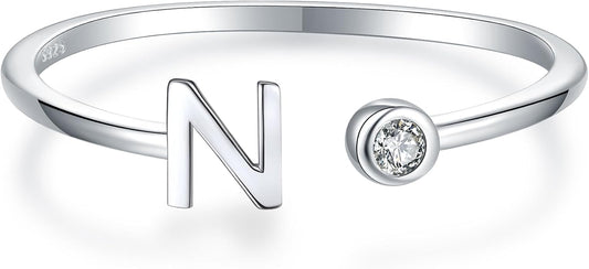 925 Sterling Silver Initial Letter Birthstone Rings for Women Adjustable 1-12 Month Birthstone Alphabet Stacking Ring for Teens Girls Stackable Birthstone Rings Birthday Jewelry Gift for Daughter Mom