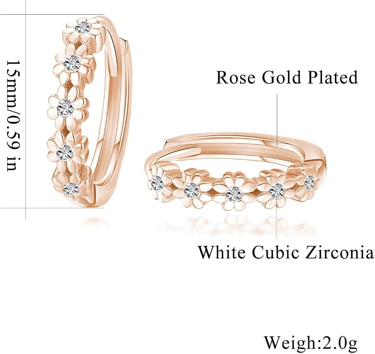 CiNily Small Hoop Earrings for Women Girls Flower Cubic Zirconia Huggie Earrings Hypoallergenic 14K Yellow Gold Plated Cartilage Earrings