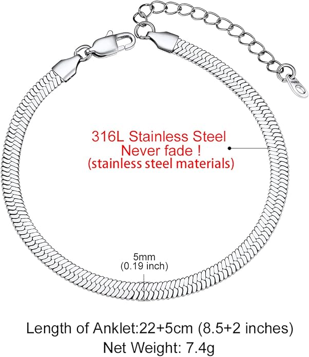 GoldChic Adjustbale Link Chain Anklet for Women Summer Jewelry, 316L Stainless Steel Figaro/Wheat/Twist Rope/Cuban Foot Bracelet-Waterproof, Resizable 9"-12" (Gift Box Included)
