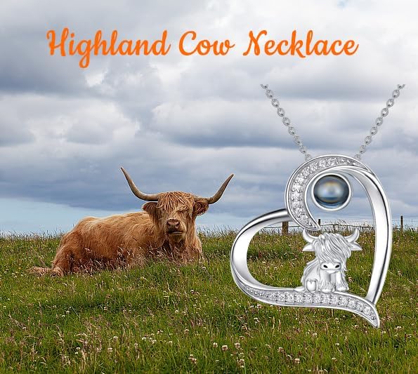 Highland Cow Gifts for Women 925 Sterling Silver Highland Cow Birthstone Necklace Fluffy Cow Jewelry Gifts Birthday Christmas