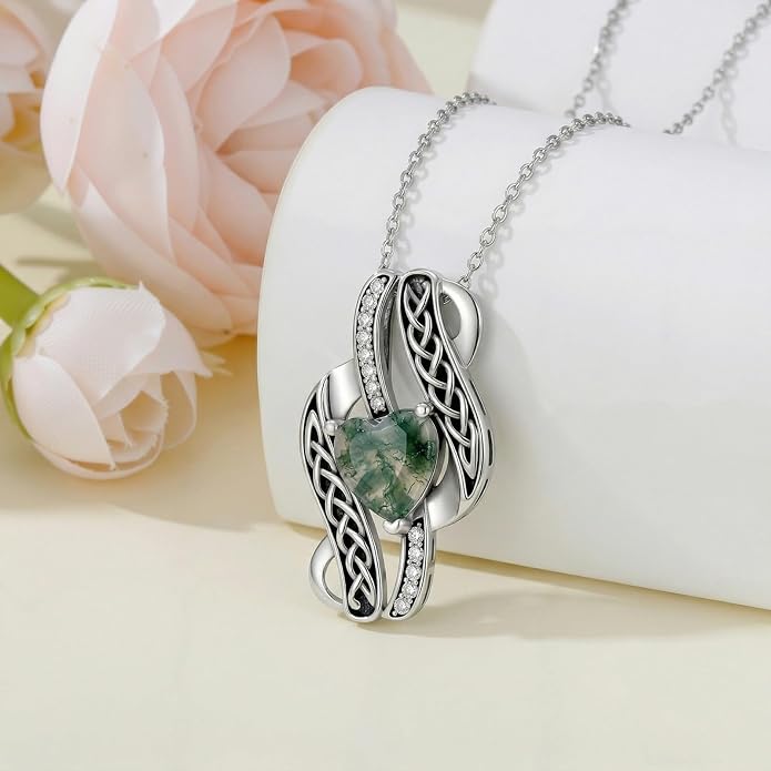 PELOVNY Celtic Knot Necklaces for Women 925 Sterling Silver Gemstone/Birthstone Teardrop Infinity Necklace Irish Celtic Pendant Jewelry Gifts for Mom Daughter Wife