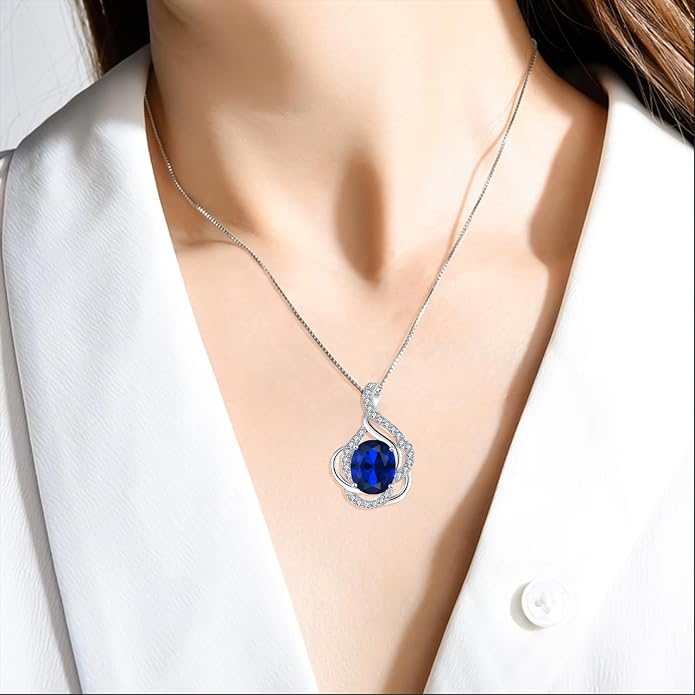 Birthstone Necklace for Women 925 Sterling Silver Pendant Necklaces Oval Cut Cubic Zirconia Necklace Jewelry