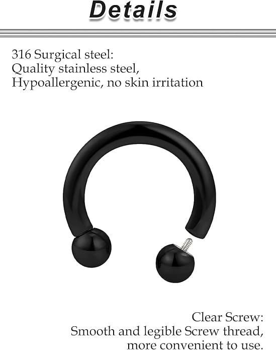 00G 0G 2G 4G 6G 8G 10G 12G 14G 16G Septum Rings Silver Black Surgical Steel Heavy Gauges Earrings Stretching kit Eyebrow Lip Septm Nose Rings Helix Tragus Daith Rook Earrings Hoops 10mm-19mm