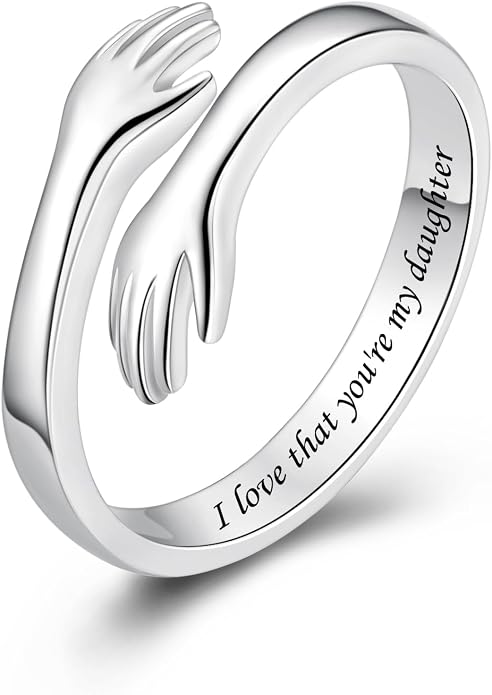 S925 Sterling Silver Hug Rings for Women Teen Girls Adjustable Ring for Granddaughter Daughter Hope Promise Friendship Hand Ring Jewelry for Birthday Graduation Christmas Mothers Day Valentines Gifts