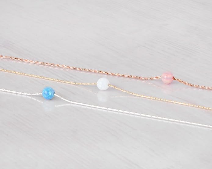 Opal Bead Choker Necklace – Rose and Gold Filled or Sterling Silver, Blue or White Opal Ball, Dainty Minimalist Jewelry 13.5"-16.5"