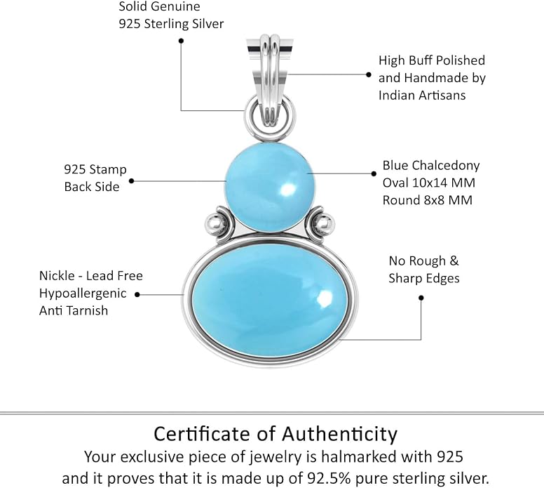 Handmade Genuine 925 Sterling Silver Pendant Necklace Natural Gemstone Crystal, Lapis, Onyx, Amber Oval Round Boho Jewelry For Women