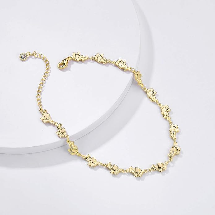 LOYATA Dainty Ankle Bracelet,14K Gold Plated Tiny Bead Anklet Dainty White Cubic Zirconia Cross Tassel Foot Chain Cute Lucky Moon Evil Eye Foot Jewelry Boho Anklets for Women