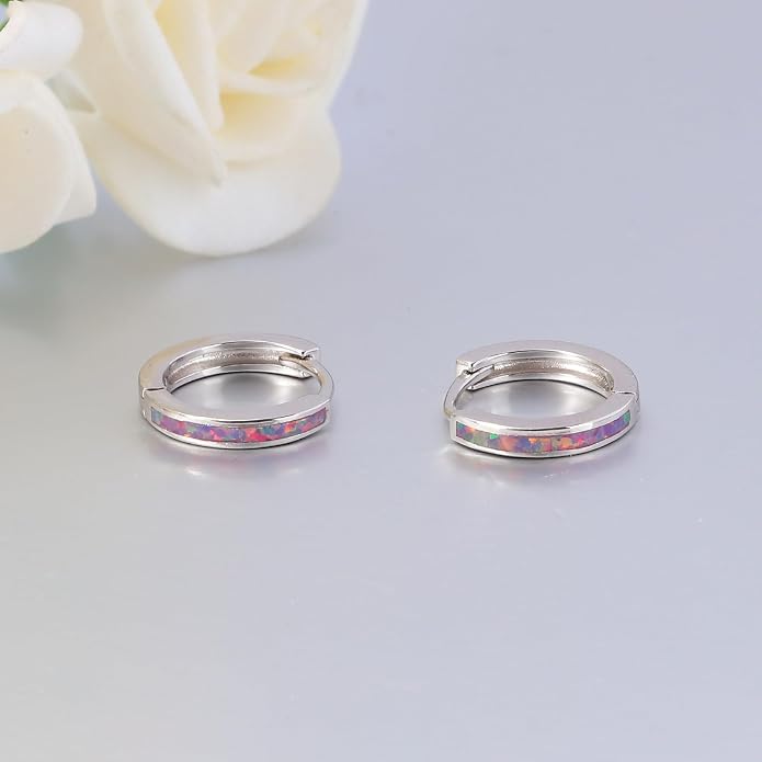 CiNily Sterling Silver Hoop Earrings, Tiny Opal Hoop Earrings for Women Small Huggie Earrings Lightweight Dainty Mini Hoops Hypoallergenic Jewelry Cartilage Piercing Hoop Earrings 12mm