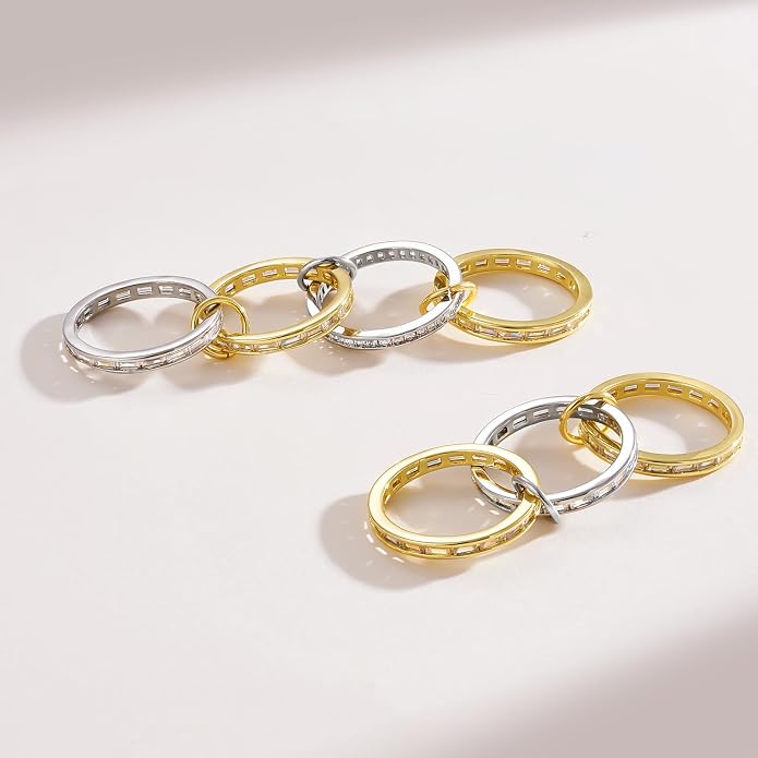 KissYan Stackable Rings for Women, 14k Gold Plate Interlocked Multi Ring Set Dainty Pave CZ Personalized Fashion Two-Toned Mixed Metals Stacking Jewelry Trendy Statement Gift