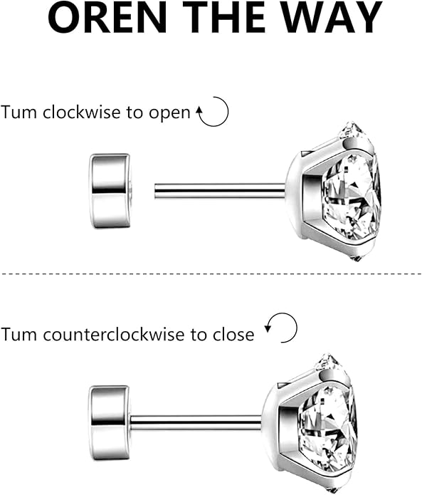 10 Pairs Stainless Steel Flat Back Stud Earrings Set for Women Hypoallergenic 316L Surgical Steel Cubic Zirconia Stud Earring Flatback Studs Earing for Men(10 Pairs)