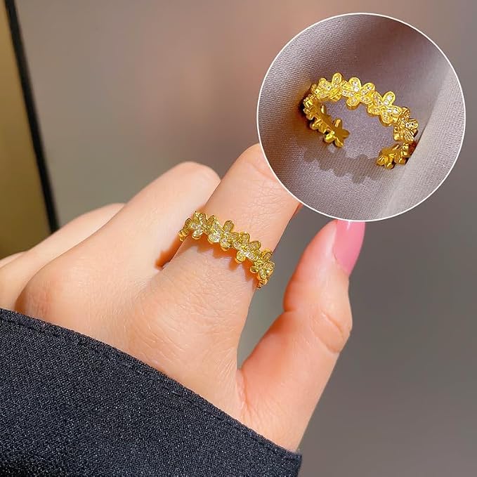 Adjustable Open Dainty Small Daisy Rings Flower Finger Rings for Women Sunflower Stacking Promise Rings Fine Jewelry(Gold)