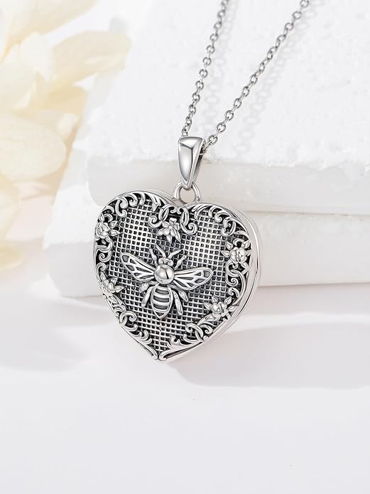 Locket Pendant Necklace for Women, 925 Sterling Silver Dainty Photo Necklace, Christmas Valentine's Day Mother's Day Memorial Jewelry Gifts (With Gift box)