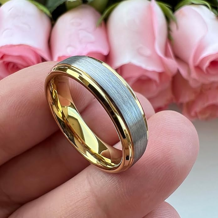 TUTISS 6mm 8mm Tungsten Rings for Men Women Fashion Engagement Wedding Bands Brushed Finish Stepped Beveled Edges Comfort Fit