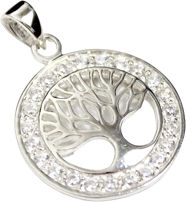 COSUMOSU Tree of Life Pendant, 925 Sterling Silver with Shiny White Zirconia, Nature-Inspired Symbolic Jewelry for Women, Spiritual Gift