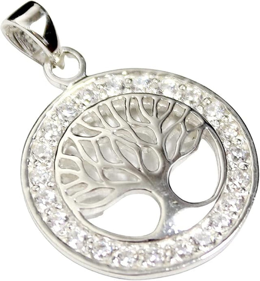 COSUMOSU Tree of Life Pendant, 925 Sterling Silver with Shiny White Zirconia, Nature-Inspired Symbolic Jewelry for Women, Spiritual Gift