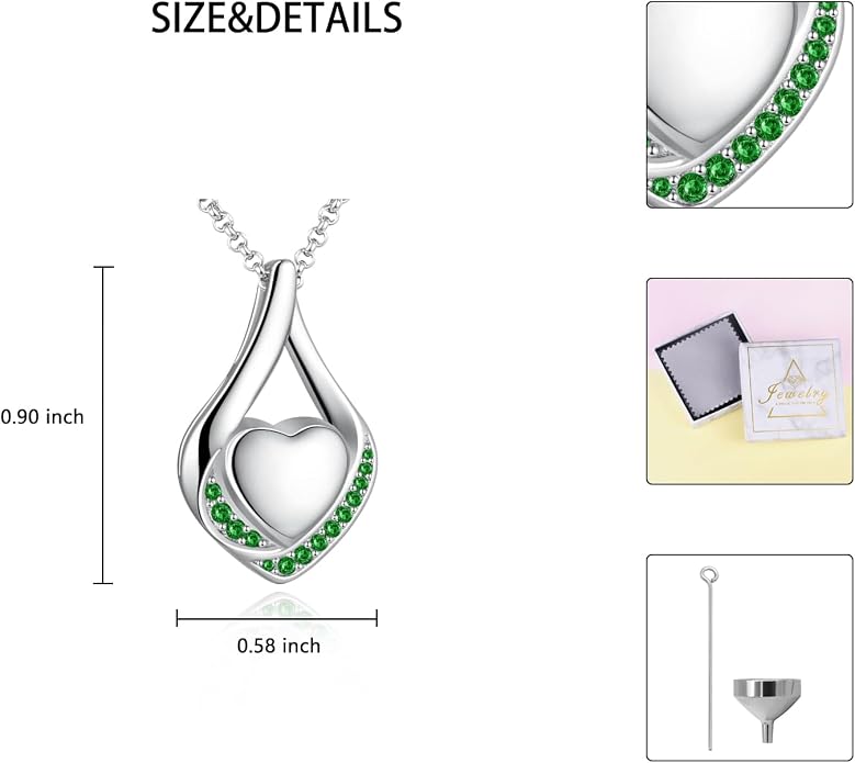 Cremation Jewelry 925 Sterling Silver Teardrop Urn Necklace for Ashes Heart Shape Memorial Keepsake Pendant for Human Ashes for Women Gift