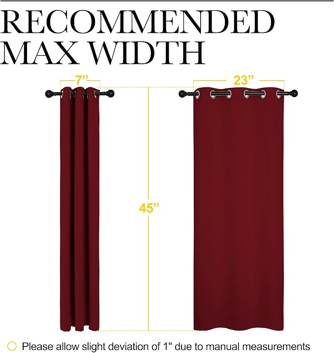NICETOWN Christmas Burgundy Window Curtains Blackout Drapes, Thermal Insulated Solid Grommet Blackout Curtains/Draperies for Living Room (1 Pair, 29 by 45 inches, Burgundy Red)