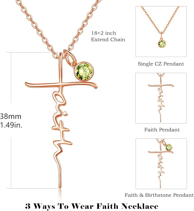 PRAYMOS Faith Cross Necklace for Women 925 Sterling Silver Pendant Necklace With Birthstone Initial Christian Religious Confirmation Baptism Mothers Day Gifts