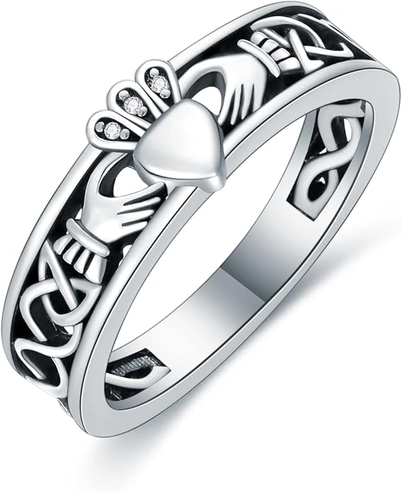 Claddagh Ring Celtic Knot Irish Couples Heart Personalized Memorial Band Poison Rings 925 Sterling Silver for Women Men