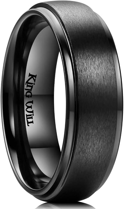 King Will Ceramic Wedding Band for Men Women-6-8mm Width Black & White with Multi Style Design Promise Rings Comfort Fit Size 7-14