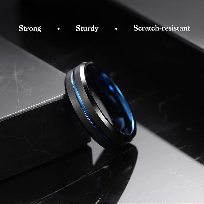 King Will Tungsten Carbide Wedding Band for Men Women-6/8/10mm Width Multicolor Available with Grooved Center Wedding Ring Suitable for Work, Gym Comfort Fit Size 4-16