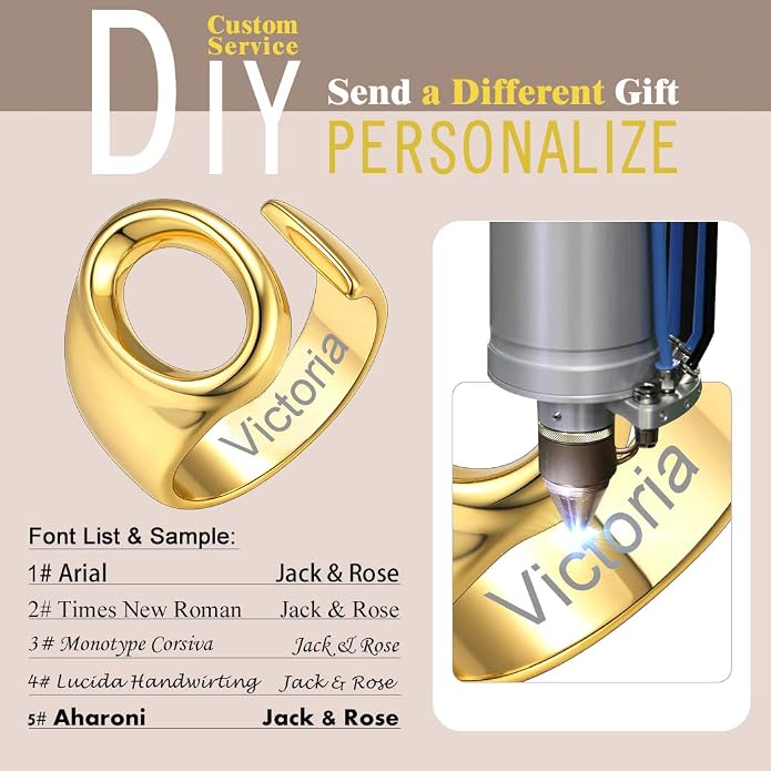 KeyStyle Bold Initial Letter Rings Adjustable, GoldChic Jewelry Women Gold Statement Ring Personalized Engraved Women’s Open Signet Ring for Party (Gold, White Gold, Black)