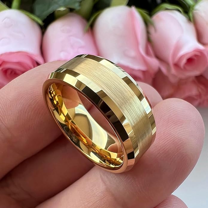TUTISS 6mm 8mm Silver/Black/Gunmetal/Gold Tungsten Rings for Men Women Fashion Jewelry Engagement Wedding Bands Matte Polished Shiny Beveled Edges Comfort Fit
