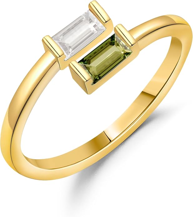 JSJOY Birthstone Rings for Women Dainty Emerald Blue Ring Birthday Gifts for Mom Her Gemstones CZ Ring for Teens Gold Rings That Don't Tarnish Adjustable Ring Jewelry Gifts