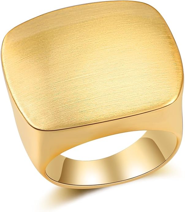 Mytys Statement Chunky Ring Square Gold Plated, Minimalist Modern Geometric Dome Fashion Rings for Women, Trendy Oversized Band Ring Jewelry Gift