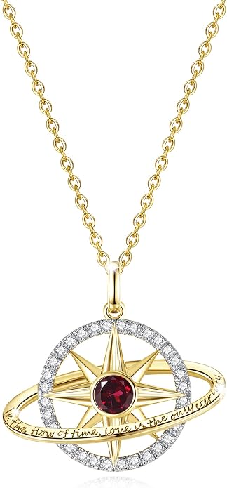 FANCIME Stellar Promise Birthstone Necklace for Women White Gold Plated Sterling Silver Planet Star Pendant Fine Jewelry Anniversary Birthday Mothers Day Gifts for Women Wife Friend Her