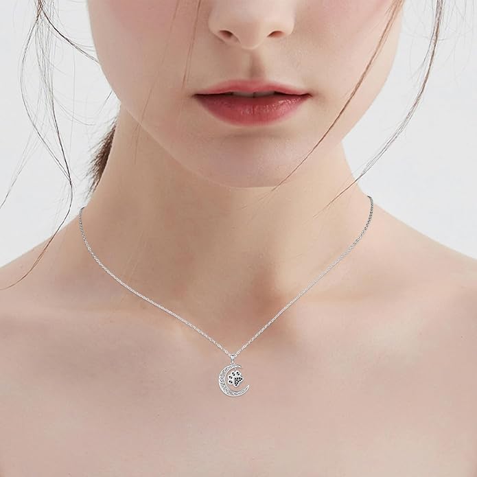 TRISHULA Crescent Moon Necklace 925 Sterling Silver Eye of Horus Animal Moon Pendant with Heart Crystal Birthday Jewelry Gift for Women Christmas Gifts for Her
