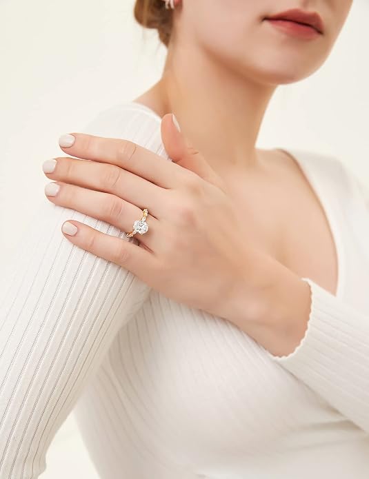 EAMTI 3 Carats 925 Sterling Silver Ring Oval Cut Cubic Zirconia Engagement Solitaire Marquise Promise Ring for Women Size 3-13