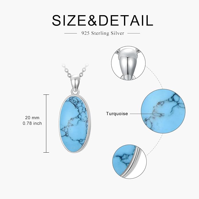 925 Sterling Silver Oval Moonstone/Turquoise Pendant Necklace, Dainty Necklace Jewelry Gifts for Women, with 18+2inch Chain