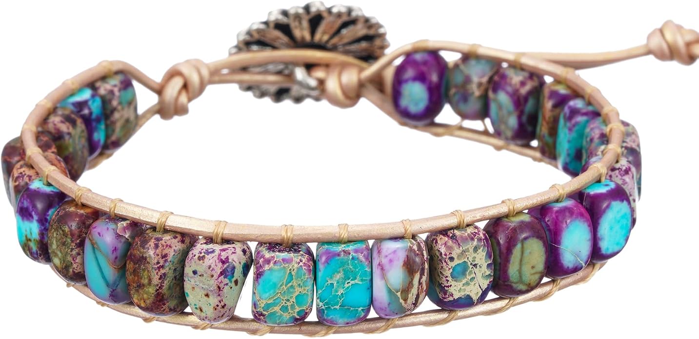 Plumiss Women Boho Handmade Natural Stone Crystal Leather Bead Wrap Bracelets Collection