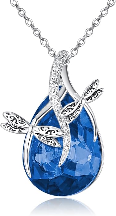 PRAYMOS S925 Sterling Silver Birthstone Necklaces for Women Dainty CZ Necklace Dragonfly Pendant Minimalist Jewelry Gift