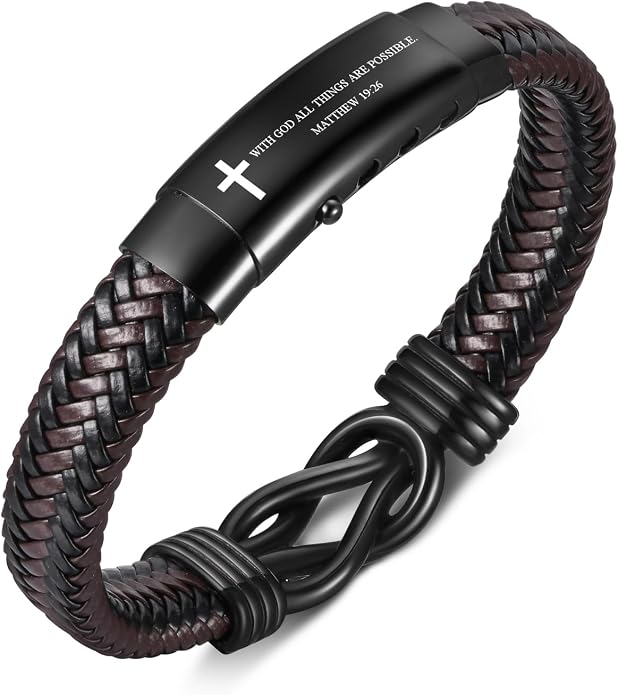VNOX Men's Inspirational Mantra Engarved Handmade Braided Leather Adjustable Cuff Bangle Bracelet Encouragement Motivational Gift for Men