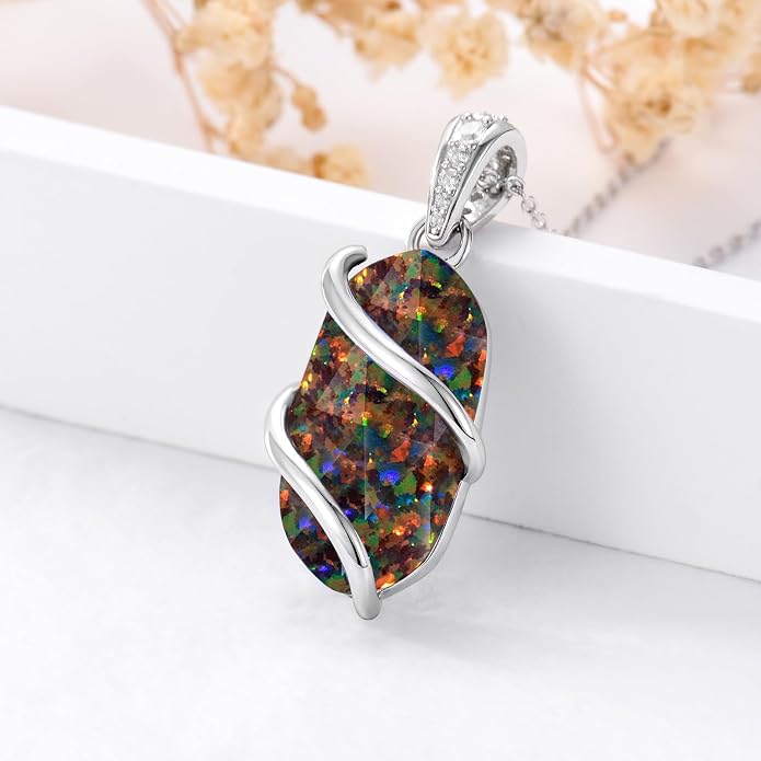 HPQQ Necklace for Women 925 Sterling Silver Dainty Gemstone Pendant Fine Jewelry Birthday Mothers Day Gifts for Mom Wife Her