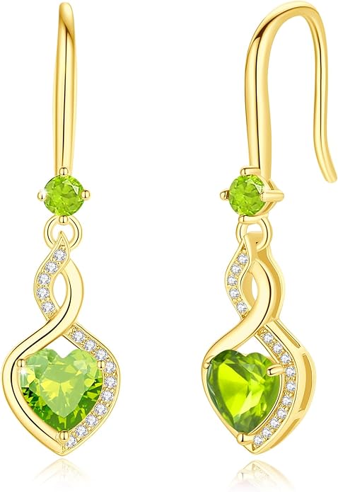 FANCIME Heart Infinity Dangle Drop Earrings 925 Sterling Silver Heart Gemstone Birthstone Earring