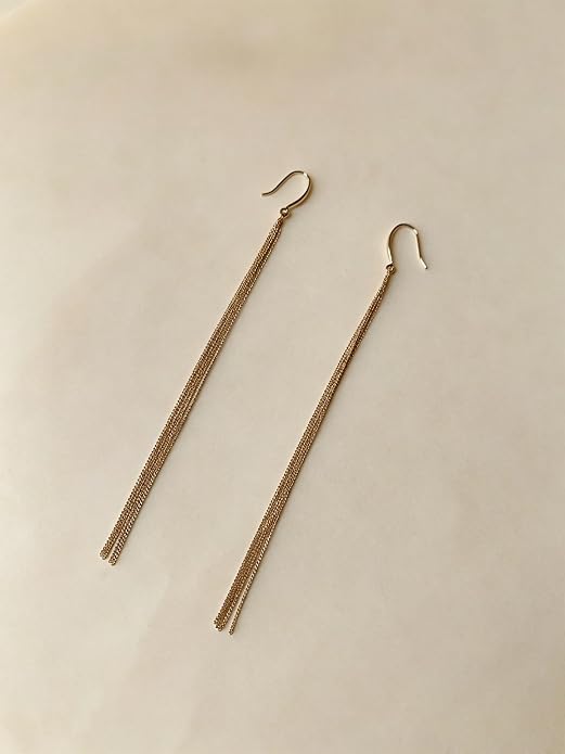 Long Chain Dangle Earrings Dainty Tassel Drop Linear Earrings Hypoallergenic Jewelry
