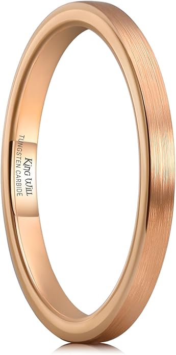King Will Basic Gold/Rose Gold/Brown Plated Tungsten Wedding Band for Men/Women, 2mm/4mm/6mm/8mm/10mm/12mm Width Band Rings, Pipe Cut Matte Brushed Finish Cigar Band Ring Comfort Fit