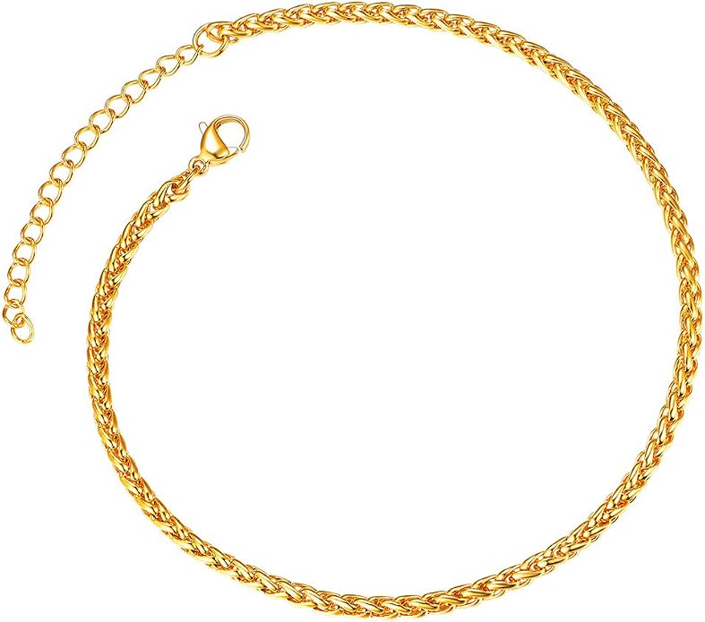 ChainsPro Resizable Anklet Chain for Women Men, Figaro/Wheat/Twist Rope/Cuban Foot Bracelet-Strong with Good Clasp-18K Gold Plated(Send Gift Box)