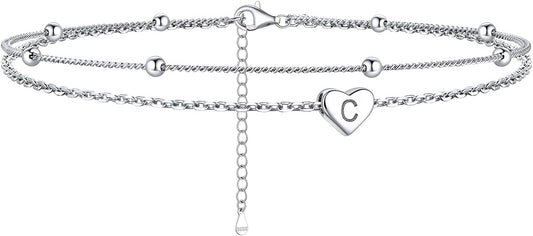 ChicSilver Sterling Silver Anklets for Women 925 Ankle Bracelets for Women Layered Heart Anklet With Beaded Anklets for Women